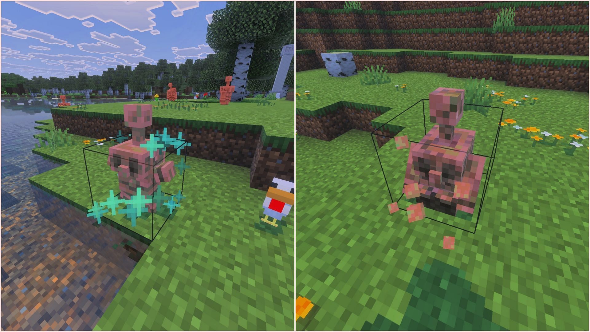 Copper golem statue can be resurrected and can be mined and picked up as a block (Image via Sportskeeda Gaming || Mojang Studios)